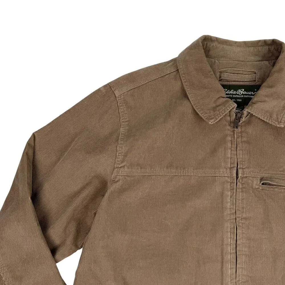 Eddie Bauer Tan Brown Corduroy Jacket Zip Front Men’s Large Outdoor Casual